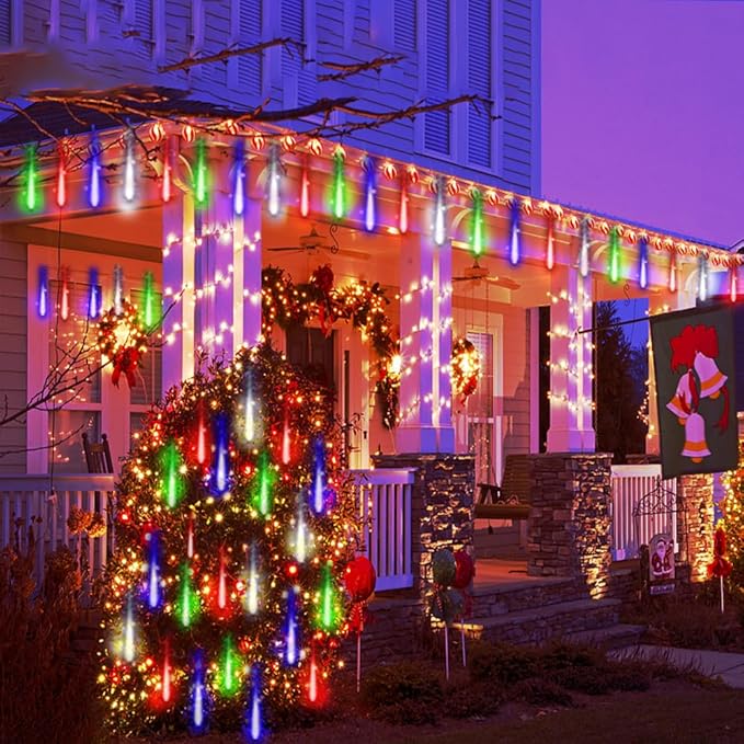Kwaiffeo Multicolor Icicle Lights Outdoor, Waterproof 40-Tube Meteor Shower Lights for Christmas New Year Party Outside Decor, Equivalent to 5 Sets of 8-Tubes