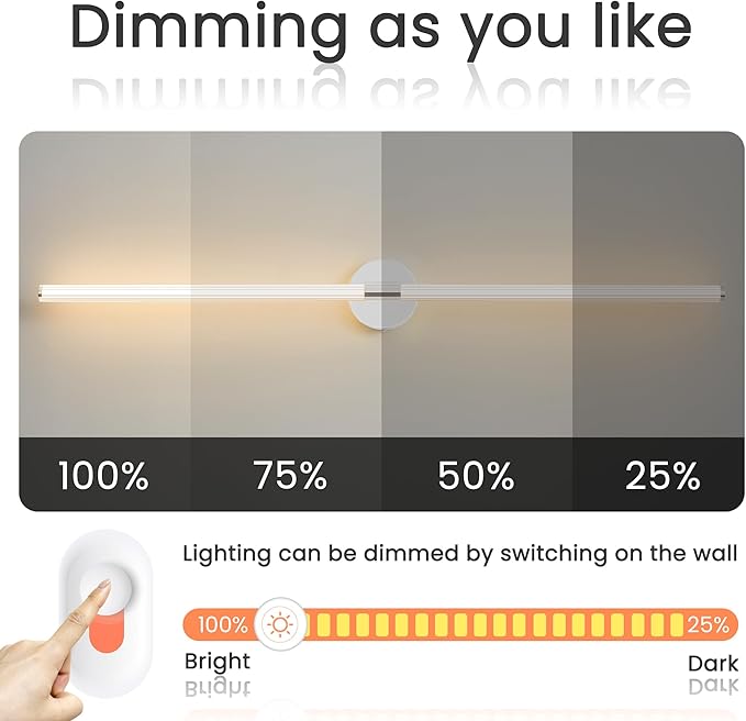 Bathroom Vanity Lights 49 inch Long Bathroom Light Fixtures Over Mirror Hardwired, Dimmable LED 360° Full Lighting Modern Vanity Light Bar Wall Sconce Warm Light for Bedroom Living Room - Chrome