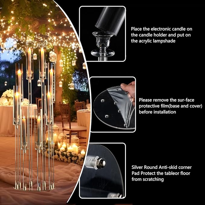 16PCS 8 Arm Arcylic Candelabra Centerpieces for Tables,Clear Candlestick Holders Decor Wedding Centerpiece with Shade for Anniversary Party Brithday candelabros para centros de mesa