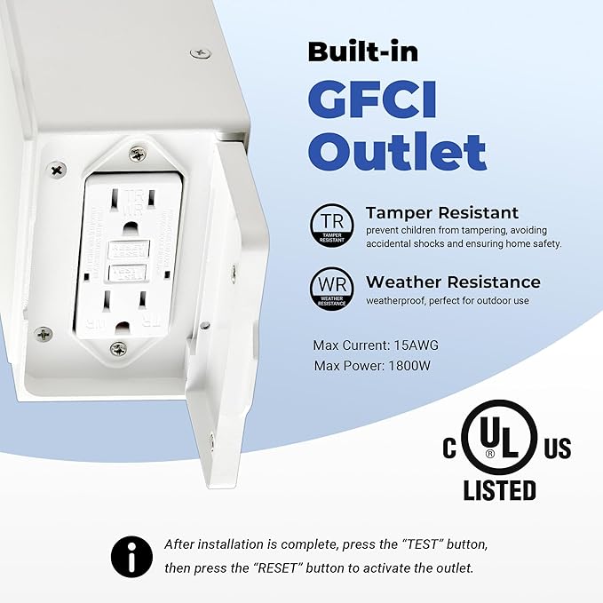 White Motion Sensor Outdoor Lights with GFCI Outlet, Distance and Time Adjustable Exterior Lighting Fixtures, Dusk to Dawn Outside Light for House, Porch, Garage, 5 Modes, Waterproof, Anti-Rust