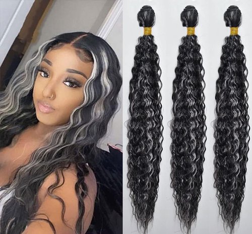 Condescension P4/Grey Human Hair Bundles 14 16 18 inch Water Wave Human Hair Bundles Highlight Chocolate Grey Unprocessed Soft Sewn In Hair with Double Weft for Black Women