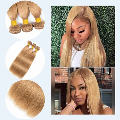 Habiliana Bundles Human Hair 22 24 26 Inch Straight Brown 27 Human Hair Bundles 11A Unprocessed Brazilian Virgin Quick Weave Hair Extensions for Black Women