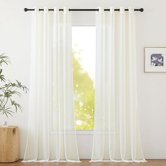NICETOWN Beige Sheer Long Curtains 102 inches, Grommet Elegant and Airy Window Treatments Translucent Lightweight Drapes for Living Room/Bedroom, 2 Panels, W54 x L102