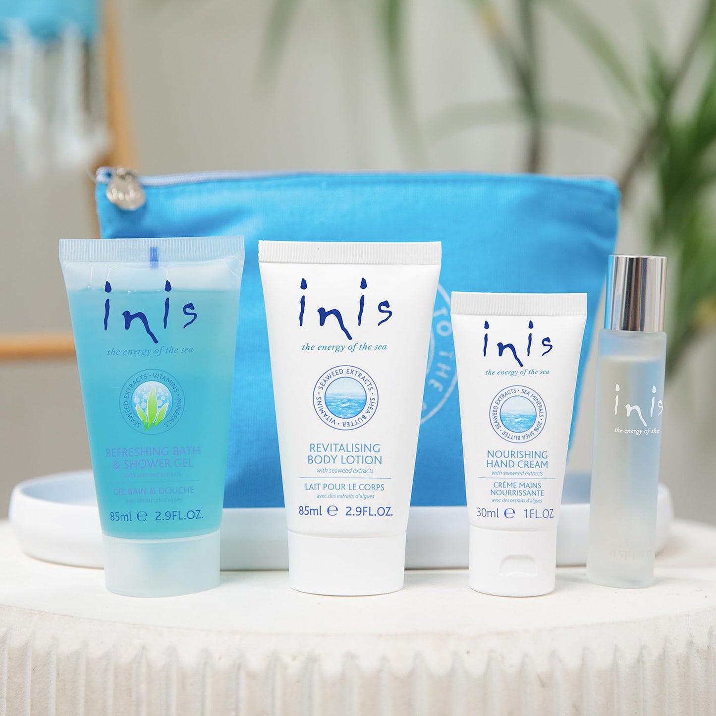Inis the Energy of the Sea Voyager Gift Set - Hydrating Body Lotion - Refreshing Shower Gel - Body Wash - Unisex Cologne - Hand Cream For Women - Perfume - Travel Size Cosmetics With Cosmetic Bag