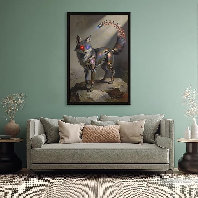 Framed Steampunk Fantasy Wall Art for Modern Living Room TV Wall Futuristic Industrial Style Decor Statement Artwork 08x12in
