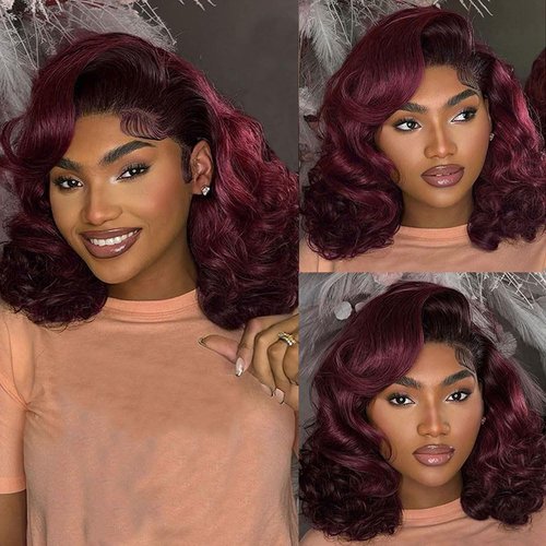 250% Density Loose Deep Wave Wig 13x4 99J Burgundy Wig Human Hair Glueless Wigs Pre Plucked Invisible Lace Dark Red Bob Wig Bleached Knots 100% Human Hair Lace Front Wigs Full and Thick (14inches)