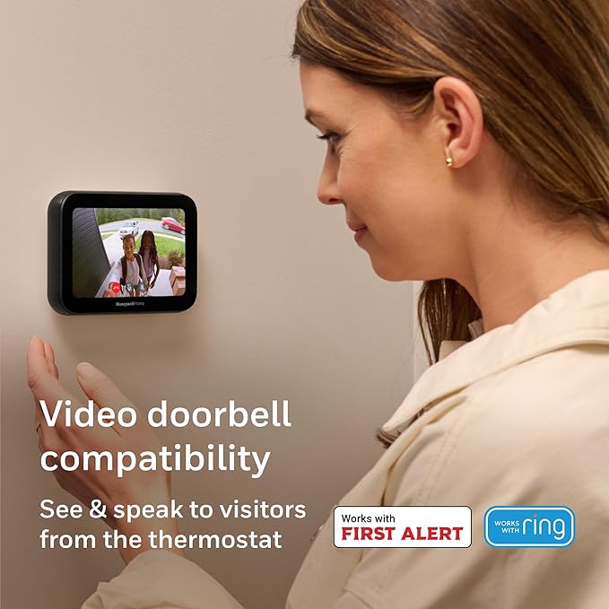 Honeywell Home X8S Smart Thermostat with Room Sensor, Video Doorbell Compatibility, IAQ Control, and Customizable Touchscreen Display, Black