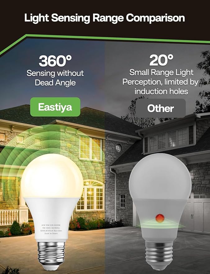 Dusk to Dawn Sensor LED Outdoor Light Bulb, Warm White 3000K, A19 13W(100 Watt Equivalent) Bright Porch Lighting, 1200LM, Auto-On/Off Photocell Sensor for Garage Yard Patio Garden- 6 Pack