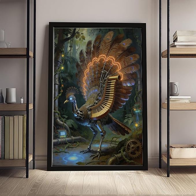 Framed Mechanical Fantasy Wall Art for Living Room TV Wall Vintage Steampunk Aesthetic Home Decor 12x18in