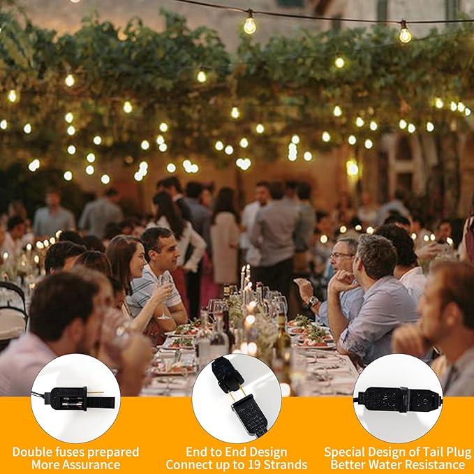 40FT LED Outdoor String Lights Waterproof, G40 LED Globe Outdoor Lighting for Patio with 27 Edison Vintage Shatterproof Bulbs, Connectable Backyard Lights for Garden, Bistro, Porch, Cafe