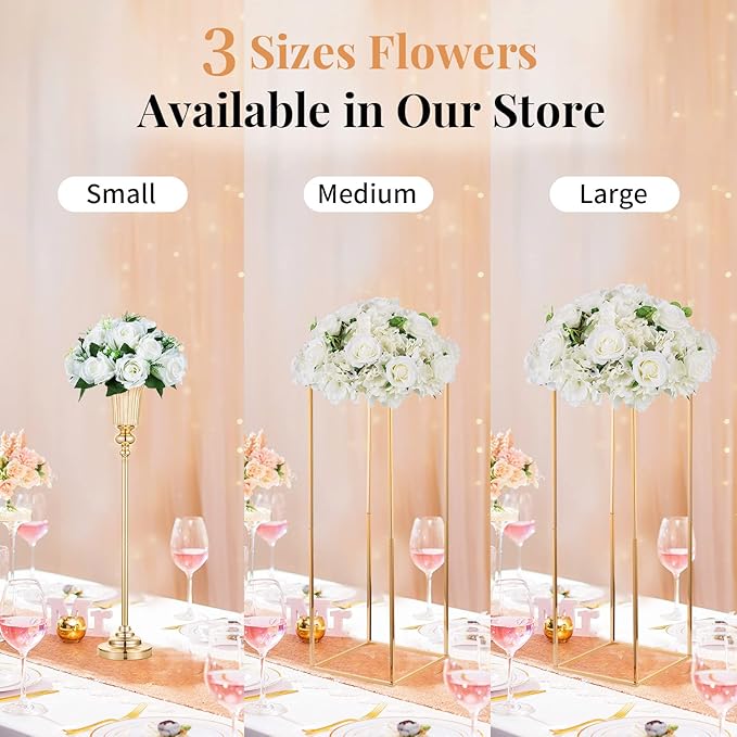 NUPTIO Flower Balls for Wedding Centerpieces - 2 Pcs 14.2 inch Diameter Fake Flower Ball Arrangement Bouquet Party Centerpieces for Tables - White Rose Bouquet Centerpiece Flowers for Wedding Table