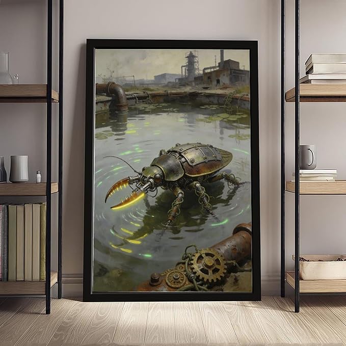 Framed Industrial Fantasy Wall Art for Living Room TV Wall Post Apocalyptic Style Home Decor 20x30in