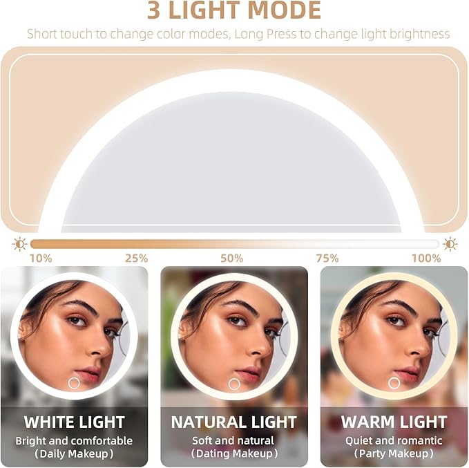 Large 6" Lighted 30x Magnified Makeup Mirror with Suction Cups & Table Stand, Travel & Home Use
