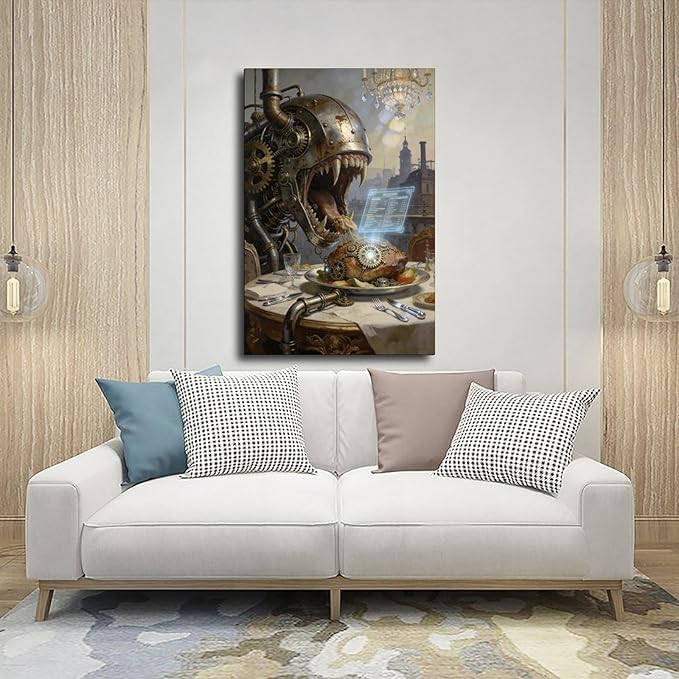 Framed Steampunk Fantasy Wall Art for Living Room And Dining Room Vintage Industrial Decor 24x36inch(60x90cm)