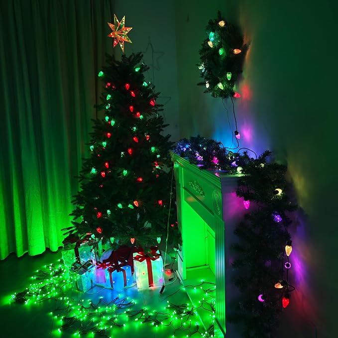 Smart C9 Christmas Lights Outdoor, 134 Feet 150 LED C9 String Lights App Control, 105 Light Modes, Waterproof Commercial Grade Connectable RGB Christmas Tree Lights for Indoor Outside Roofline Patio