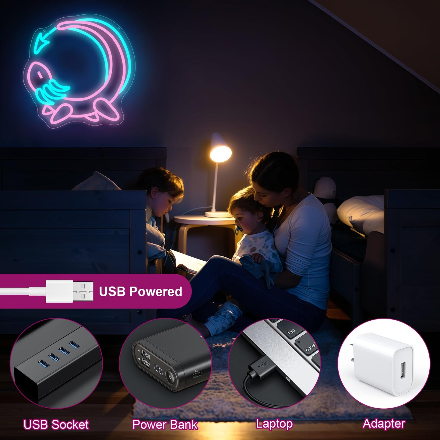 Pink Axolotl Moon Neon Sign for Wall Decor - Cute Animals Kawaii Neon Acrylic USB Powered LED Wall Art Decor, Light Up Sign Dimmable, for Axolotl Lovers Children's Room Kids Birthday 12.99" × 12.91"""