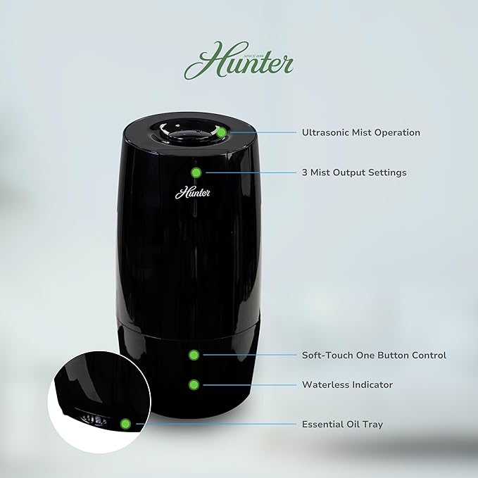 Hunter Fan Company Aspire Cool Mist 0.7 Gal Ultrasonic Humidifier-Black