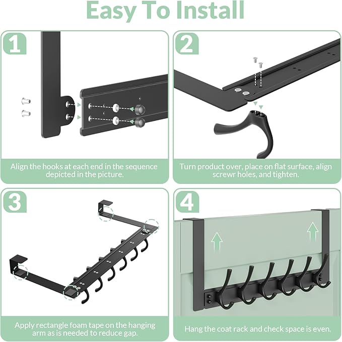 Over The Door Hooks with 6 Hooks for Hanging-Space-Saving,Over The Door Hanger,Over The Door Towel Rack,Towel Hanger for Bathroom,Guaranteed Quality & Compressed Packaging (1, Black-Unassembled)