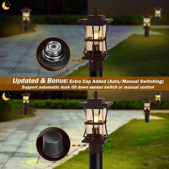 Dusk to Dawn Bronze Outdoor Post Light Fixtures with Pier Mount Base, 2 Packs Outdoor Pole Lighting, Waterproof Pillar Lantern, Farmhouse Outside Column with Seeded Glass for Pathway, Garden, Patio
