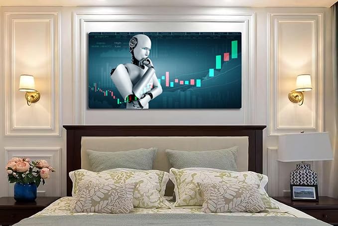 Wibinuki Wall Art Wall Decor Wall Paintings Future financial technology controlled AI robot using machine for Living Room Bedroom Bathroom Home Decor Can Be Hung Directly 20"x 40"