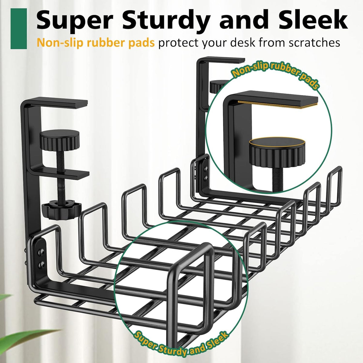 REFLYING Under Desk Cable Management Tray, L 15.7'' W 6.3'' No Drill Steel Desk Cable Organizers, Wire Management Tray
