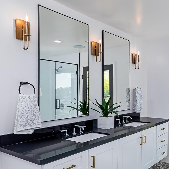 Rectangle Bathroom Mirror 30x40 inch, Large Mirror with Black Frame, Rectangular Vanity Mirror 30" X 40", Modern Matte Wall Mounting Mirrors, Hang Horizontal or Vertical