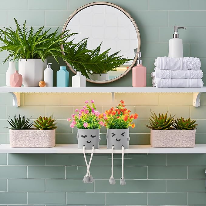 2 Packs Cute Fake Plants, Kawaii Artificial Potted Plants for Table Desk Home Bedroom Bathroom Office Shelf Office Wall Room Farmhouse Decor Artificial Plants B2