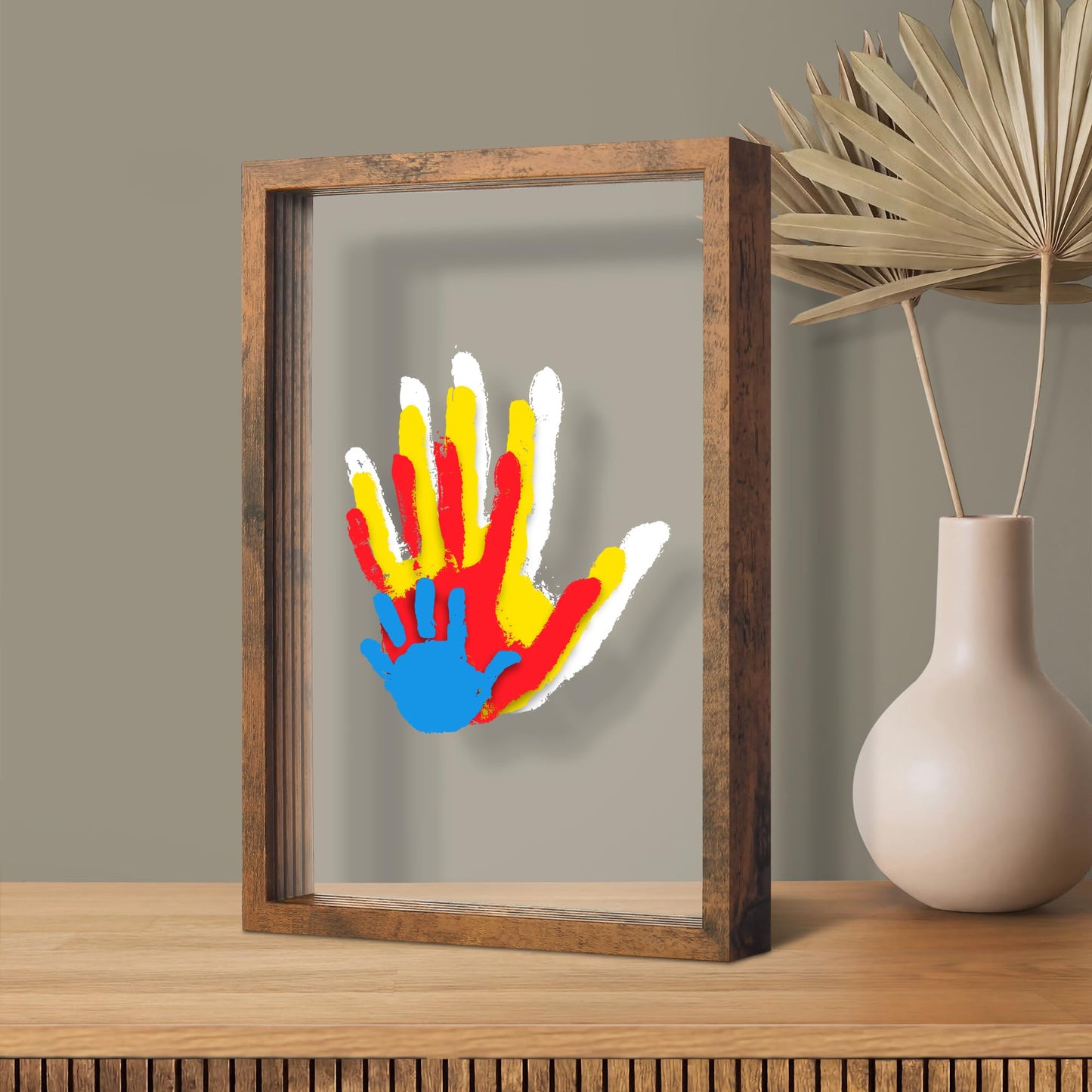 Omrhvi Family Handprint Kit, Hand Prints Keepsake Frame, DIY Craft Gift for New Parents & Mom & Baby, Grandparents, Mother's Day, Father's Day, Adoption Day, Anniversary, 6 Non -Toxic Paints (Brown)