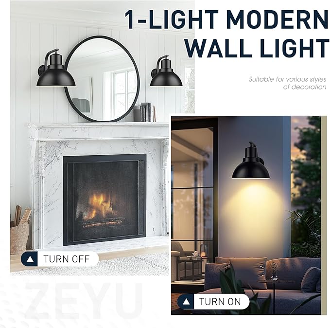 zeyu 16 Inch Black Interior Wall Sconce, Farmhouse Barn Wall Light for Porch Entryway, Metal Dome Shade in Black Finish, ZY24-1W-L BK