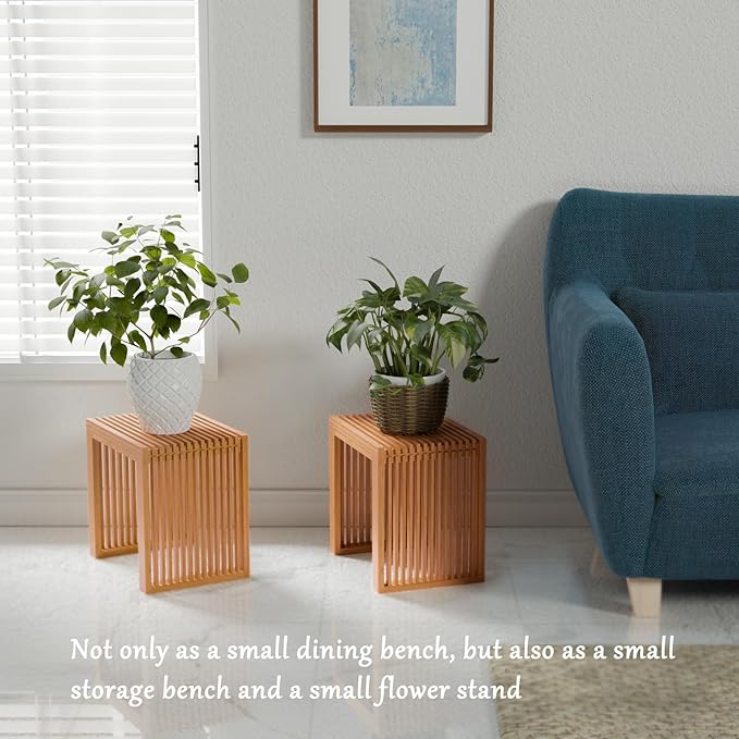 Bamboo Dining Bench Indoor Small Bench Entryway Shoe Rack Bench,Outdoor Modern Wood Benches 17 Inch for Living Room Hallway Bedroom Bathroom Nature Small