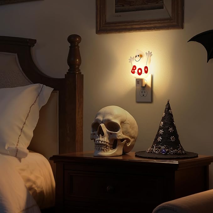 DORESshop Halloween Night Light Plug in, Ghost Night Lights Plug into Wall, Plug in Nightlight with 360° Rotatable, Cute & Funny Halloween Party Decorative for Adults,Kids,Gift, Pocky Decor,2 Pack