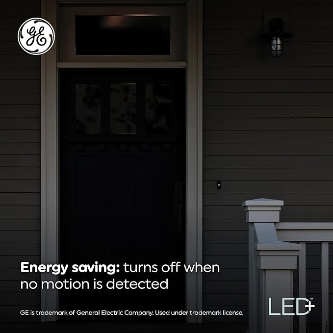 GE LED+ Motion Sensor LED Light Bulbs, 12W, Outdoor Security Lights, A21, Warm White (Pack of 4)