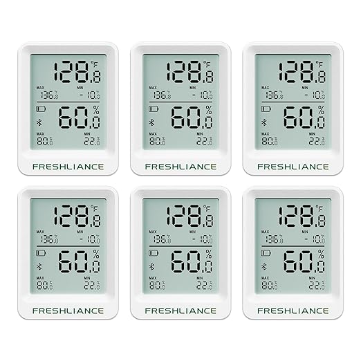 Freshliance Bluetooth Temperature Humidity Data Logger Recorder, Refrigerator Freezer Thermometer Hygrometer, Digital Remotely Temperature Humidity Monitor with APP Data Analysis, 6packs