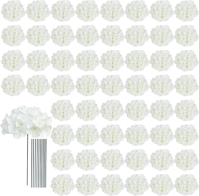 AVIVIHO 65Pcs White Hydrangea Artificial Flowers Bulk (Not Squished, No Steaming Need) Realistic Ivory Faux Hydrangeas Silk Flowers with Stems for Home,Weddings,Party,Centerpieces,Arch,Florals Decor
