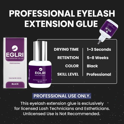 Professional K Beauty Eyelash Extension Adhesive - 1-3 Sec Fast Drying Time - Super Strong - Sensitive for Extensions - Black - 0.35 oz