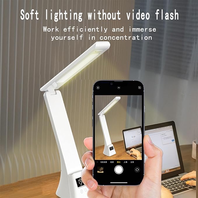 All-in-One Wireless Charging Desk Lamp with Digital Clock & Alarm, 15W Fast Phone Charger, 3 Color Lighting Modes, 180° Foldable, Touch Control for Bedroom, Office,TYV-2088 White.