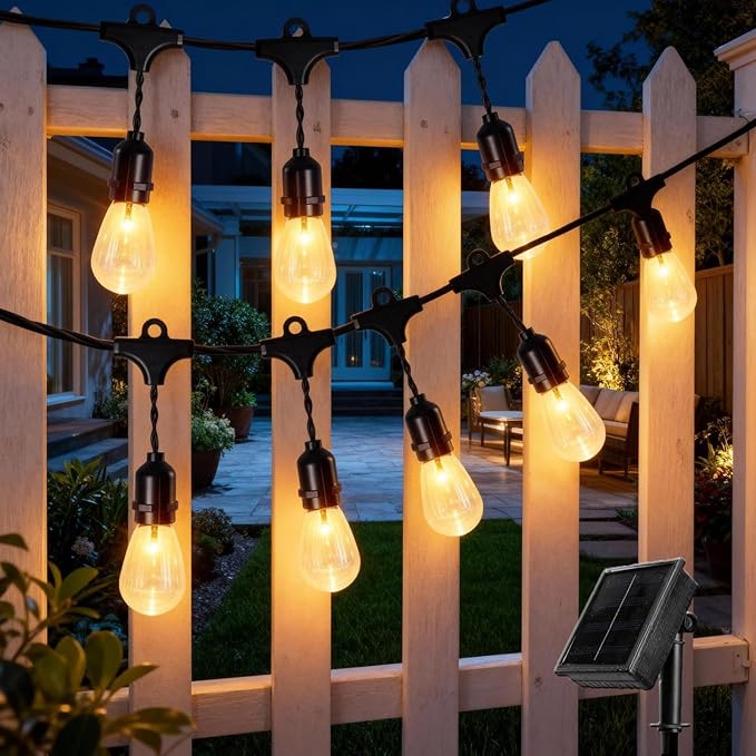 Vigdur 11FT Solar String Lights Outdoor Waterproof with 15 Plastic Bulbs Shatterproof & Auto ON/Off, Solar Powered Patio Lights for Camping Backyard Garden Porch Decor