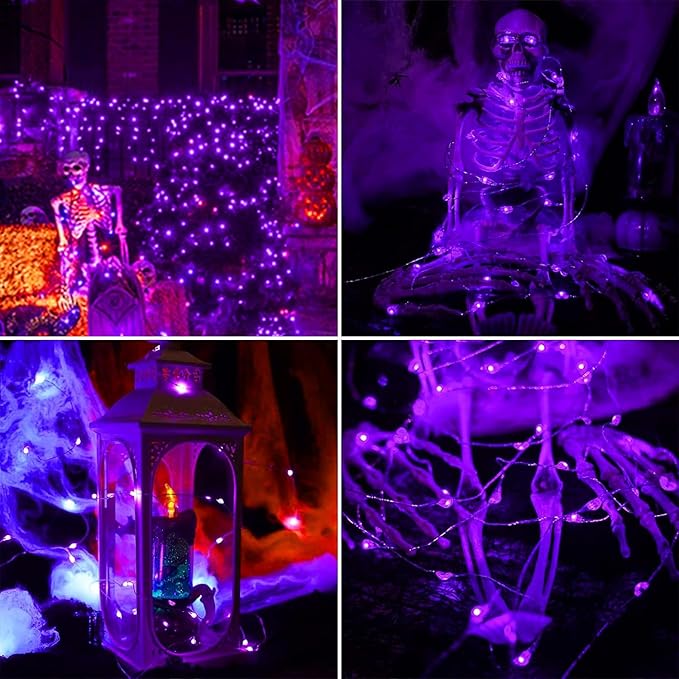 RUICHEN Plug in Fairy String Lights with Switch, Waterproof 33 Ft 100 LED Copper Wire Firefly Lights for Bedroom, Patio, Garden, Balcony, Dorm, Purple