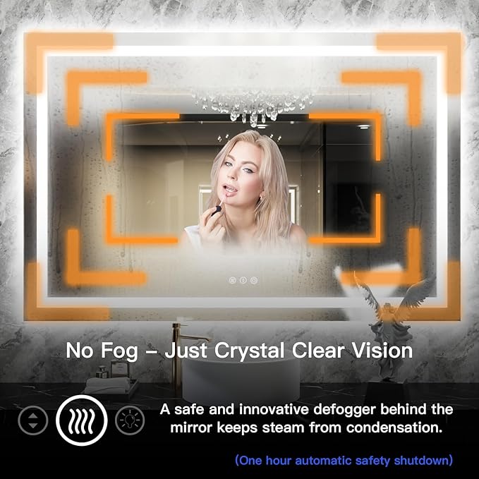ISKM 48'' x 30'' LED Mirror for Bathroom Lighted Vanity Mirror for Wall Front Lights + Backlit LED Bathroom Mirror Anti-Fog Tempered Glass ETL Listed