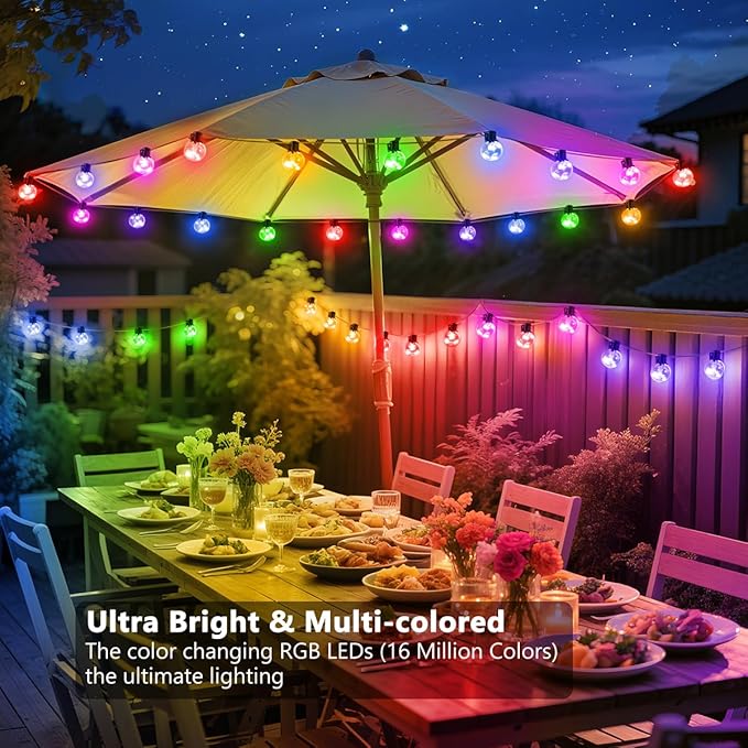Outdoor String Lights, 25ft 20 G40 Bulbs LED Color Changing Hanging Lights Dimmable with 220+ Scene Modes, App Control, IP65 Waterproof Globe Bulb for Indoor Patio Backyard Balcony Decor