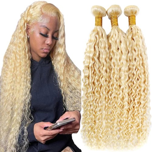 Giginger Brazilian Human Hair Bundles 14 16 18 Inch Blonde 613 Color Deep Wave Bundles Human Hair Unprocessed Virgin Quick Weave Hair for Black Women