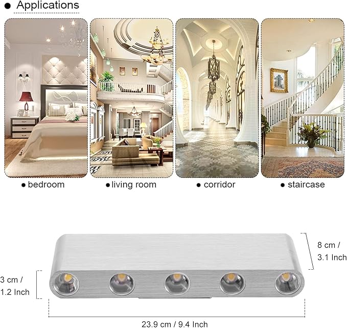 Kawell 10W Modern Wall Sconce LED Wall Light Up Down Indoor LED Wall Lamp Aluminum for Bedroom Living Room Bedside Stairs Hallway Corridor, 6000K