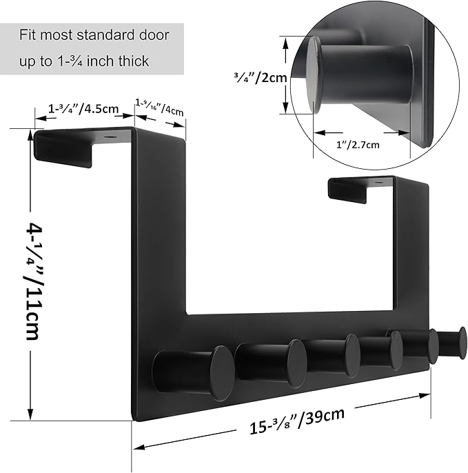 WEBI Over The Door Hooks,Over Door Towel Rack with 6 Peg Hooks for Hanging,Door Coat Hanger Door Coat Rack for Behind Back of Bathroom,Black
