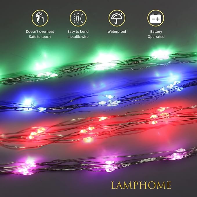 20 Pack Multi Color Led Fairy Lights Battery Operated String Lights Waterproof Silver Wire 7 Feet 20 Led Firefly Starry Moon Lights for DIY Wedding Party Bedroom Patio Christmas Mason Jar Easter Decor