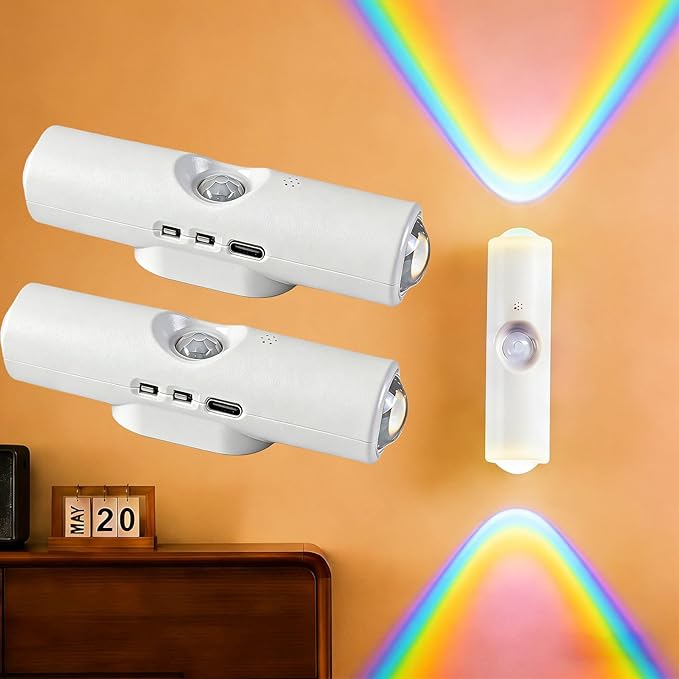 2026 New Rechargeable Smart LED Motion Sensor Ambient Light, RGB Gradient Ambient Light, Punch Free Magnetic Color Chang Motion Sensor Lights Stairs for Wardrobe, Cabinet (7 Colors*2)