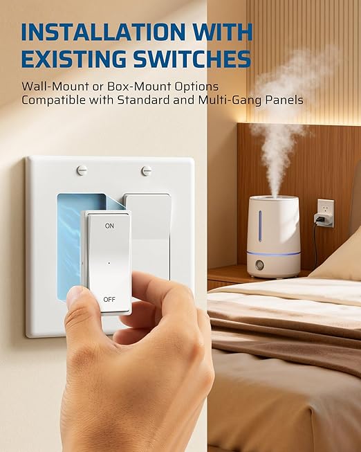DEWENWILS Remote Control Outlet, Magnetic Wireless Light Switch, No Wiring Decorator Rocker Wall Switch, 100FT RF Signal, 15A/1875W Mini Remote Outlet Plug for Lamp, Christmas Decoration