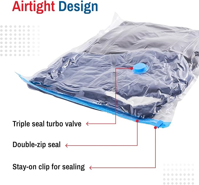 Spacesaver 8 Pack Large Vacuum Storage Bags for Comforters, Blankets & Clothes – Vacuum Sealed Compression Bags with Hand Pump – Space Saver Storage Bags for Bedding, Moving, Travel & Organization