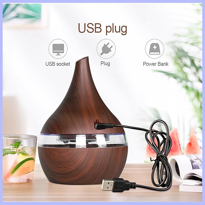 300ml Cool Mist Humidifier, 10-20H Runtime Ultra-Quiet 24dB Bedroom Humidifier with 7 Color Lights & 2 Mist Modes, Auto Shut-Off, Small Space Humidifiers for Baby Nursery Home Office (Brown)