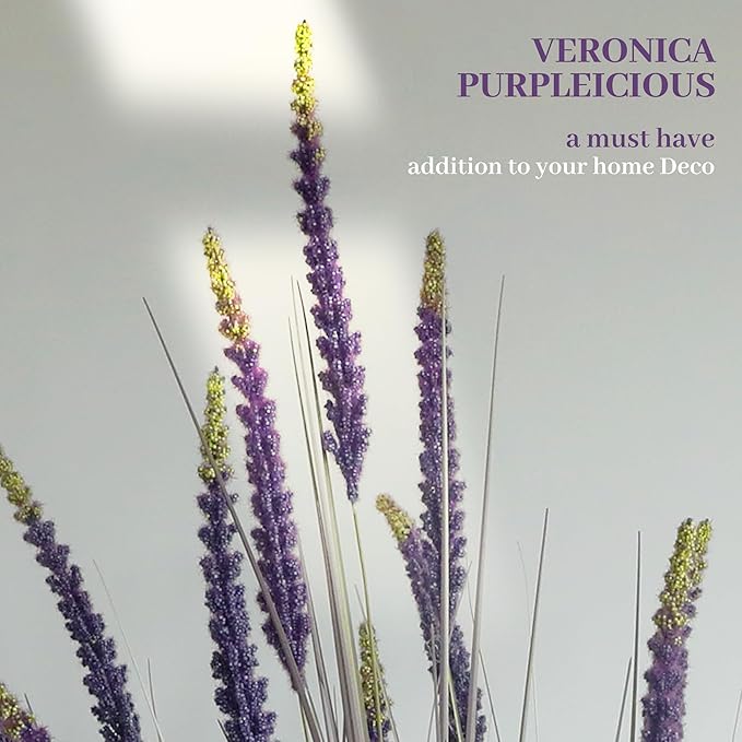 KOL 4ft Artificial Veronica Spiked Speedwell Grass, 47in Faux Veronica Spicata Flower, Tall Fake Reed Grass for Home Office Garden Wedding Decor, Indoor Outdoor Fake Plant, UV-Resistant, Purple