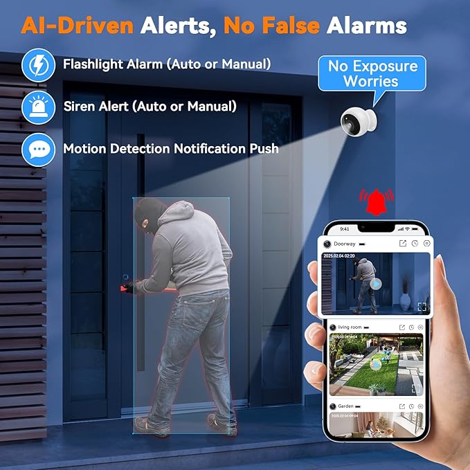 Magnetic Security Camera Wireless - 4Pack AI Motion Detection, 2K HD Video, Battery Powered, Ease of Setup, 2-Way Audio,IR Color Night Vision, Waterproof, Outdoor & Indoor Surveillance